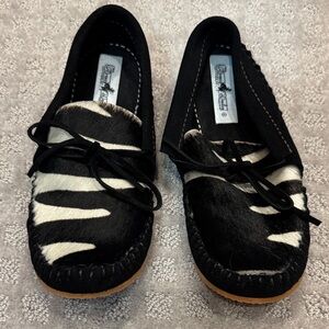 Black & White Zebra Haircalf Moccasin Flats